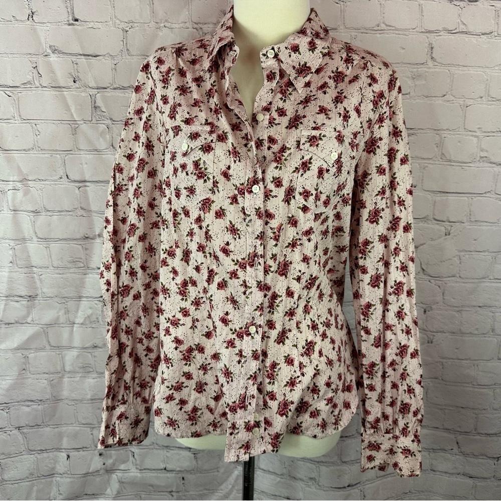 roper boho western Floral Button-Up Women's Top sz large 100% Cotton